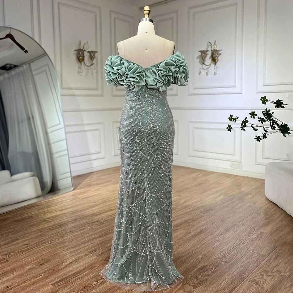 Luxus Dubai Off Schulter Meerjungfrau Sage Green Abendkleider Für Frauen Arabisch Hochzeit Party Kleid 2025 LA72281 