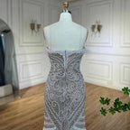 Vestido de noche de lujo de Dubái, blanco nude, sin tirantes, corte sirena, con cuentas y perlas, para mujer, para fiesta de boda LA72522 