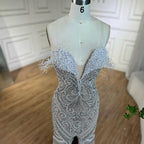 Vestido de noche de lujo de Dubái, blanco nude, sin tirantes, corte sirena, con cuentas y perlas, para mujer, para fiesta de boda LA72522 