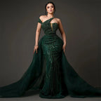 Luxury Emerald Green Evening Dress with Overskirt Elegant One Shoulder Women Wedding Party  Formal Gowns LA72474