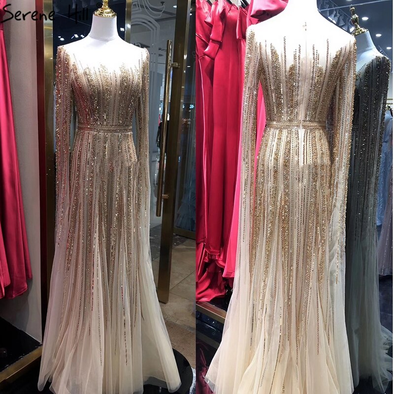 Luxus Gold Perlen A-Linie Cape Ärmeln Abendkleid Für Frau Kleider 2025 Fromal Kleid LA70637 
