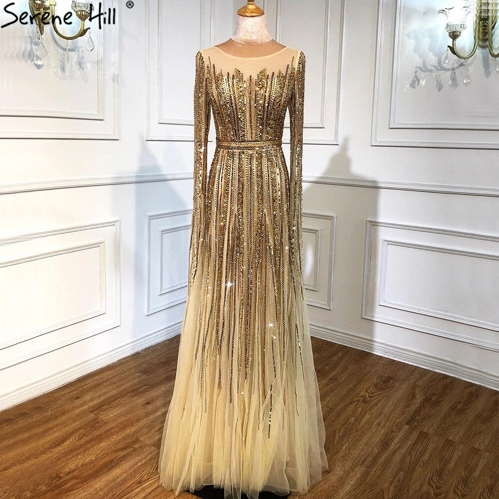 Luxus Gold Perlen A-Linie Cape Ärmeln Abendkleid Für Frau Kleider 2025 Fromal Kleid LA70637 