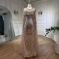 Luxus Gold Cape Ärmeln Abendkleider Kleider 2025 A-Linie Perlen Für Frau Hochzeit Party LA71416 