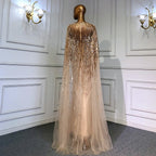 Luxus Gold Cape Ärmeln Abendkleider Kleider 2025 A-Linie Perlen Für Frau Hochzeit Party LA71416 