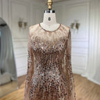 Luxus Gold Cape Ärmeln Abendkleider Kleider 2025 A-Linie Perlen Für Frau Hochzeit Party LA71416 