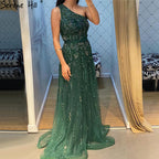 Vestidos de noche verdes de lujo, corte A, 2025, sexys, de un solo hombro y con cuentas, para mujer, fiesta, LA70921 