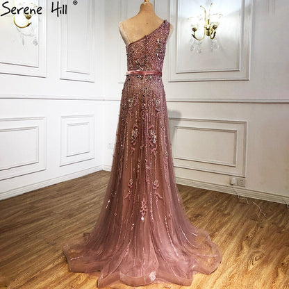 Vestidos de noche verdes de lujo, corte A, 2025, sexys, de un solo hombro y con cuentas, para mujer, fiesta, LA70921 