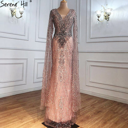 Luxury  Grey Lace Elegant Mermaid Evening Dresses Gowns 2025 Cape Sleeves Sexy For Women Party LA70857
