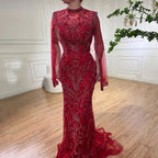 Luxus Grau Nude Mit Cape Meerjungfrau Luxus Abendkleider Kleider 2025 Perlen Elegante Sexy Für Frau Party LA71027 