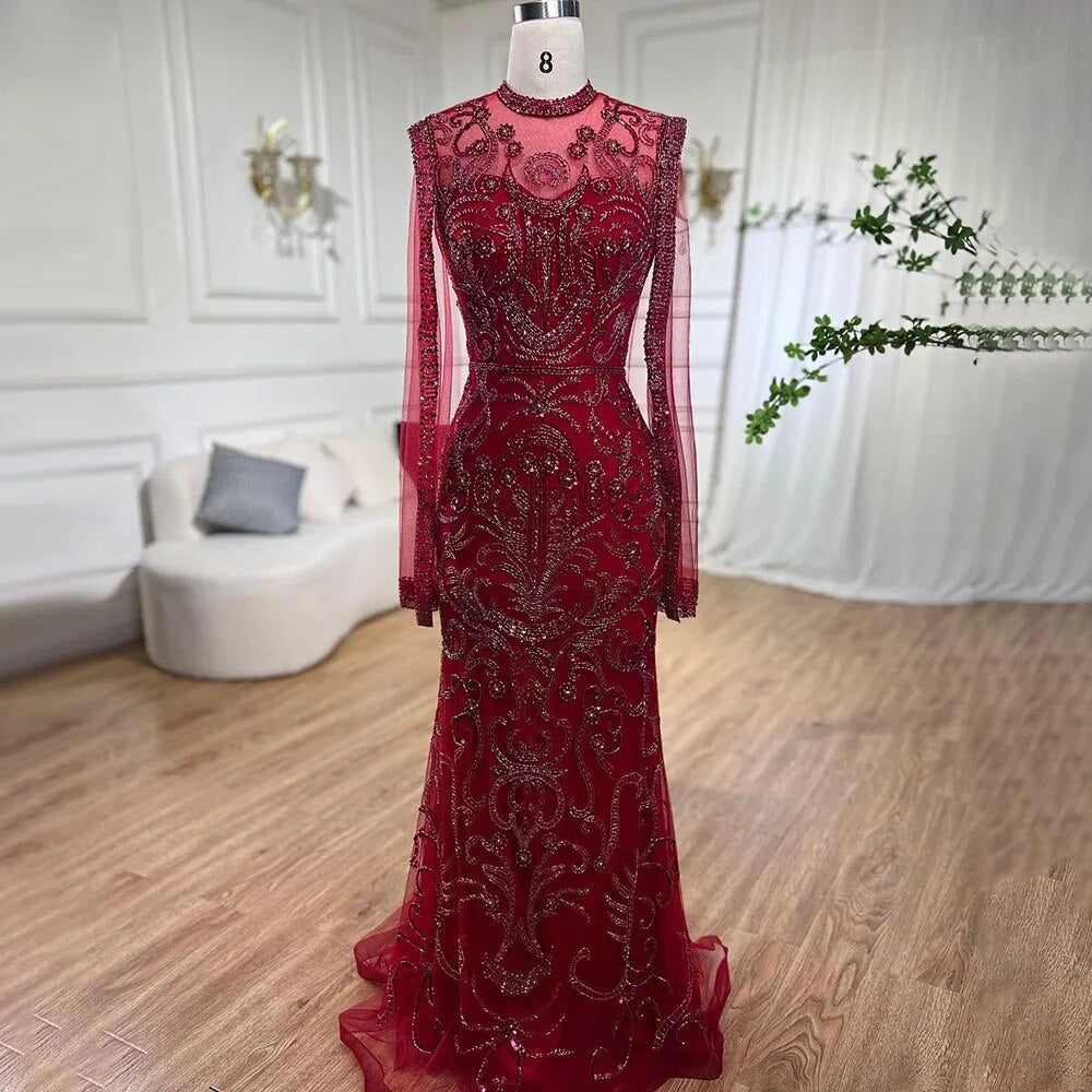 Luxus Grau Nude Mit Cape Meerjungfrau Luxus Abendkleider Kleider 2025 Perlen Elegante Sexy Für Frau Party LA71027 