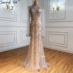Luxus Grau Nude Mit Cape Meerjungfrau Luxus Abendkleider Kleider 2025 Perlen Elegante Sexy Für Frau Party LA71027 