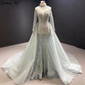Vestido de novia de lujo gris con cola desmontable y perlas estilo sirena 2025 HM67140, hecho a medida 