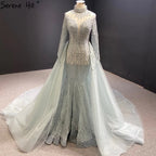 Vestido de novia de lujo gris con cola desmontable y perlas estilo sirena 2025 HM67140, hecho a medida 