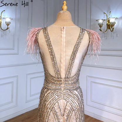 Luxury Mermaid Nude Evening Dresses Gowns 2025 Feather Beaded Elegant For Women Party LA71340
