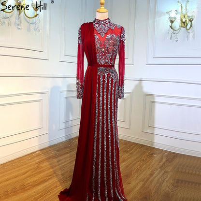 Vestido de noche largo y elegante de sirena, de lujo, color gris musulmán, con cola desmontable, para mujer LA70199 