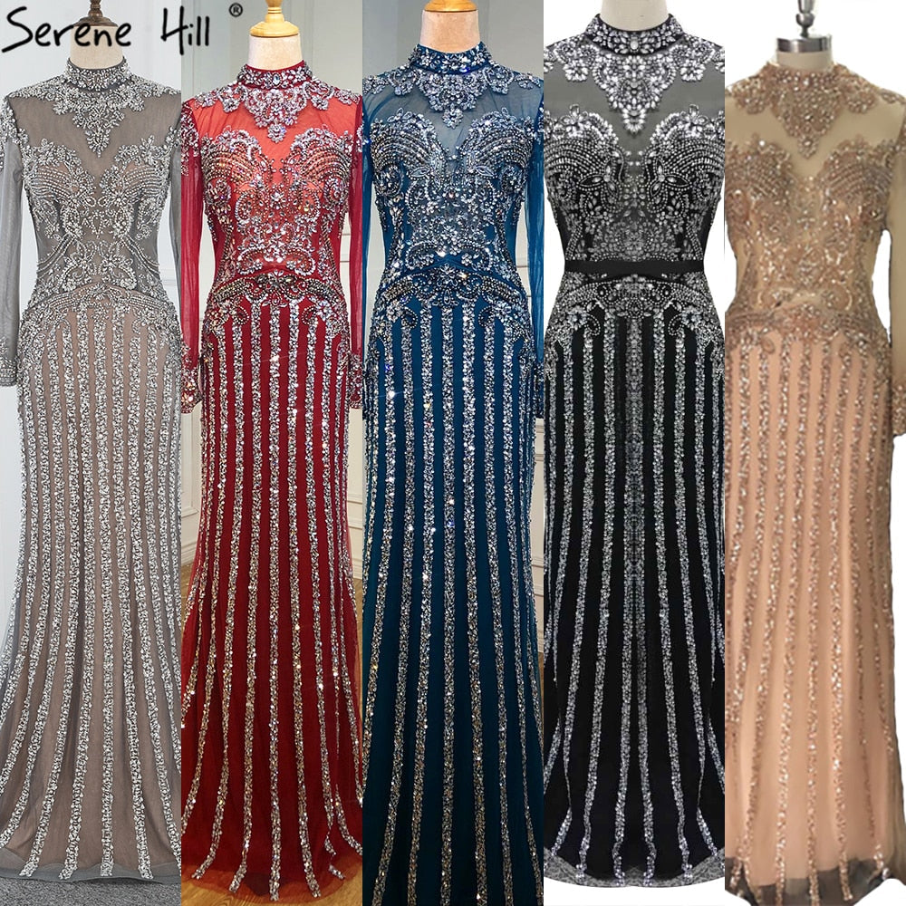 Vestido de noche largo y elegante de sirena, de lujo, color gris musulmán, con cola desmontable, para mujer LA70199 