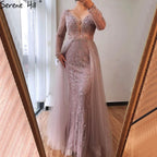 Luxus Muslimischen Rosa Mit Zug Meerjungfrau Elegante Abendkleider Kleider Für Frau Party LA70433 