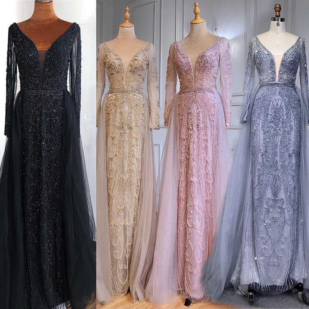 Luxus Muslimischen Rosa Mit Zug Meerjungfrau Elegante Abendkleider Kleider Für Frau Party LA70433 