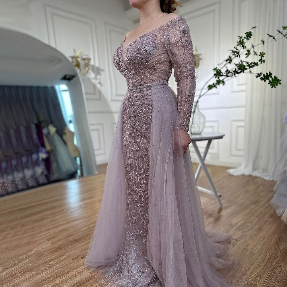 Luxus Muslimischen Rosa Mit Zug Meerjungfrau Elegante Abendkleider Kleider Für Frau Party LA70433 