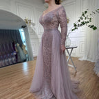 Luxus Muslimischen Rosa Mit Zug Meerjungfrau Elegante Abendkleider Kleider Für Frau Party LA70433 