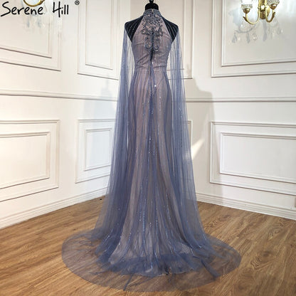 Luxury Navy Blue With Train Evening Dresses Gowns 2025 Mermaid Beading Diamond Elegant For Women Party LA70807