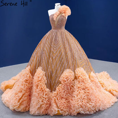 Luxury Orange One Shoulder Wedding Dresses 2025 High-end Beaded Ruched Bridal Dress HM67358 Custom Made