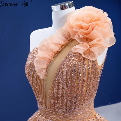 Luxury Orange One Shoulder Wedding Dresses 2025 High-end Beaded Ruched Bridal Dress HM67358 Custom Made