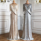 Verkauf Luxus Silber Meerjungfrau Abendkleider Kleider 2025 Elegante Halbarm Perlen Quaste Für Frauen Party LA71017 