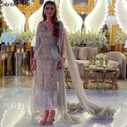 Glitzerndes graues Meerjungfrau-Abendkleid mit Umhang LA71492