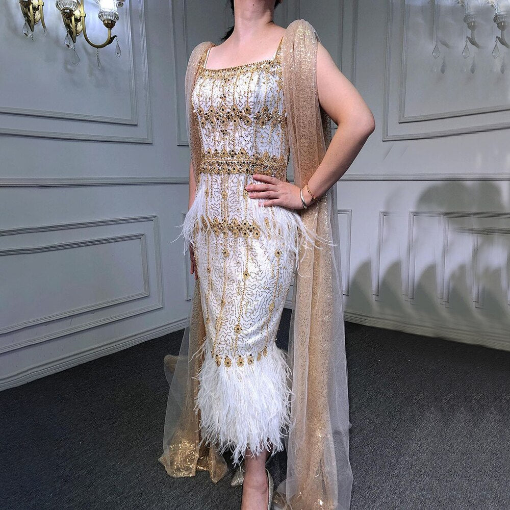 Vestido de noche árabe de sirena gris brillante con capa LA71492