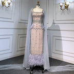 Glitzerndes graues Meerjungfrau-Abendkleid mit Umhang LA71492