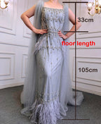 Glitzerndes graues Meerjungfrau-Abendkleid mit Umhang LA71492