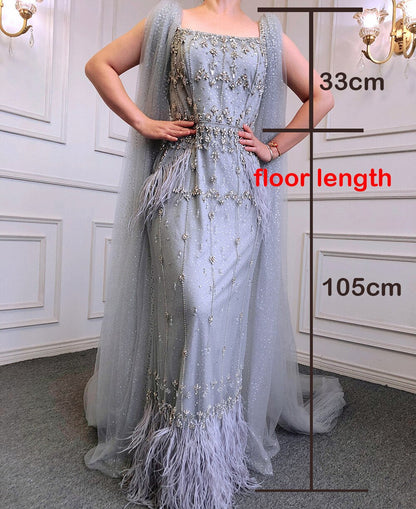 Vestido de noche árabe de sirena gris brillante con capa LA71492