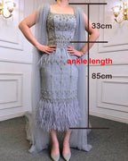 Glitzerndes graues Meerjungfrau-Abendkleid mit Umhang LA71492