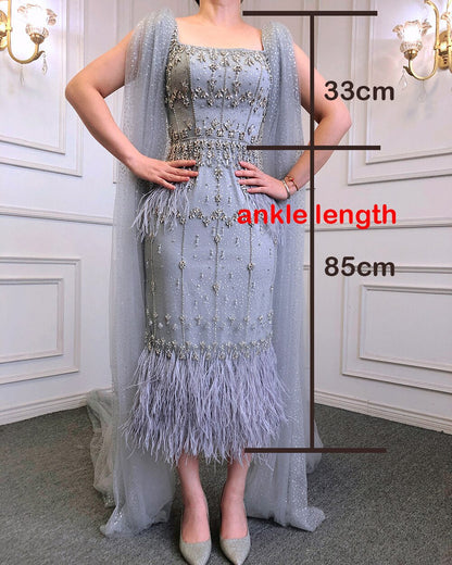 Vestido de noche árabe de sirena gris brillante con capa LA71492