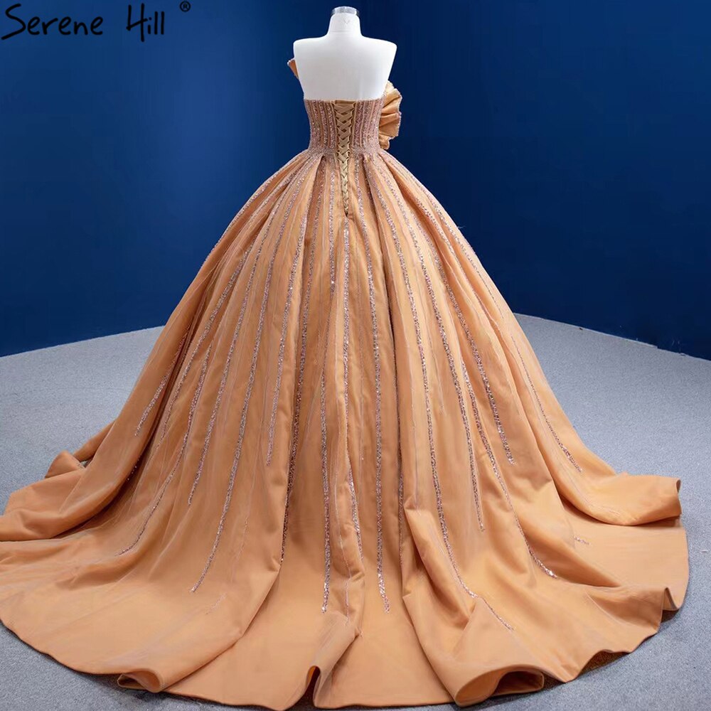 Luxus Sleeveless Gold Brautkleider 2025 Satin High-end-Perlen Sexy Brautkleid HM67356 Nach Maß 