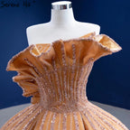 Luxus Sleeveless Gold Brautkleider 2025 Satin High-end-Perlen Sexy Brautkleid HM67356 Nach Maß 