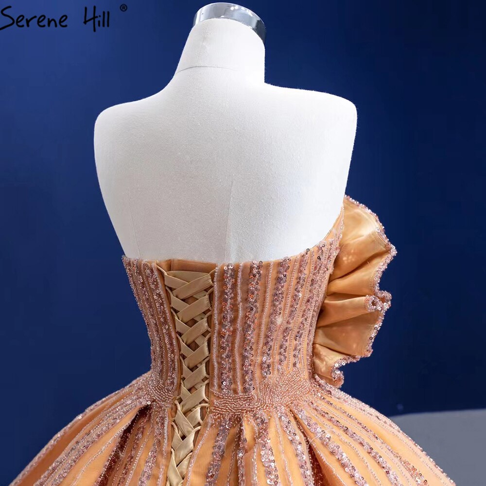 Luxus Sleeveless Gold Brautkleider 2025 Satin High-end-Perlen Sexy Brautkleid HM67356 Nach Maß 