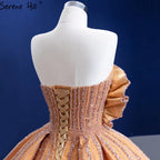 Luxus Sleeveless Gold Brautkleider 2025 Satin High-end-Perlen Sexy Brautkleid HM67356 Nach Maß 