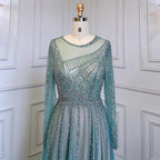 Vestidos de noche de lujo color turquesa nude, corte A, mangas largas, con cuentas, elegantes, para mujer, fiesta, LA71659 