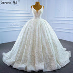 Vestidos de novia de lujo con cuentas blancas, 2025, brillantes, sin mangas, vestido de novia HM67254, hecho a medida 