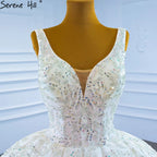 Vestidos de novia de lujo con cuentas blancas, 2025, brillantes, sin mangas, vestido de novia HM67254, hecho a medida 