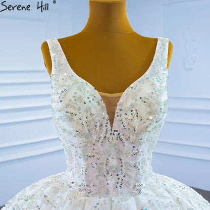 Luxury White Beading Wedding Dresses Gowns 2025 Sparkle Sleeveless Ball Gown Bridal Dress HM67254 Custom Made