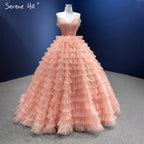 Meat Pink Sexy Wedding Dresses 2025 Ruffles Tiered Lace Up Bridal Gowns HM67033B Custom Made