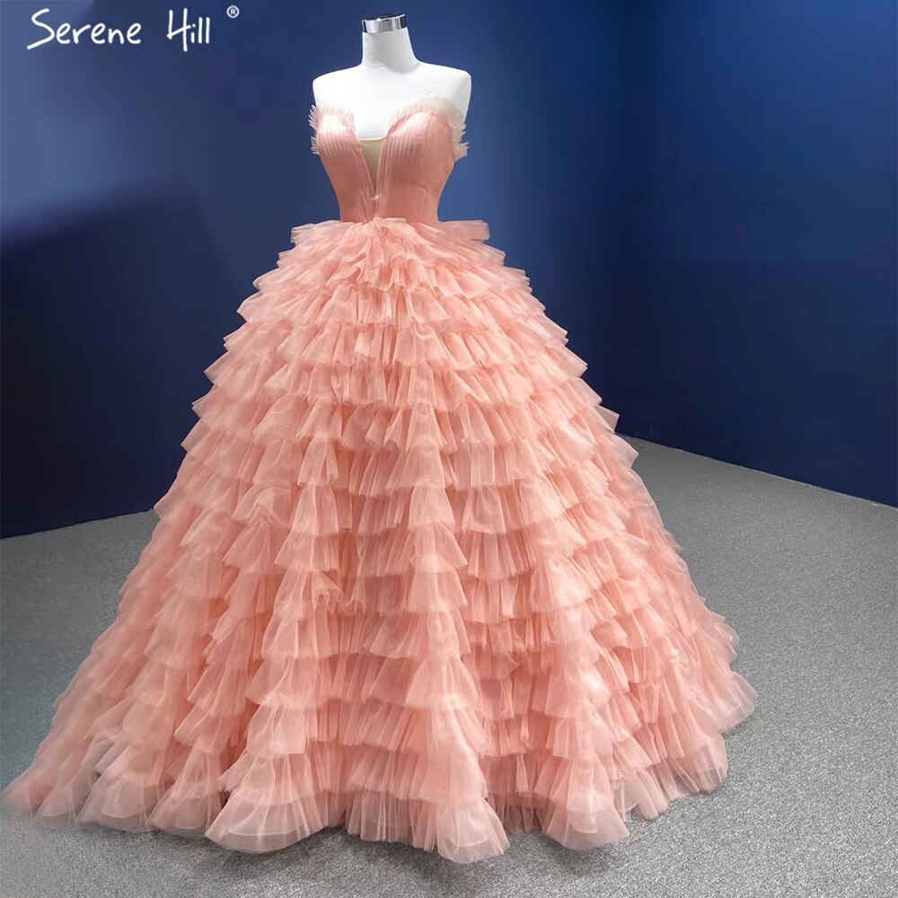 Meat Pink Sexy Wedding Dresses 2025 Ruffles Tiered Lace Up Bridal Gowns HM67033B Custom Made