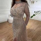 Mermaid Elegant High Split Beaded Blue Evening Dresses For Women Wedding Party 2025 Arabic Prom Formal Gowns LA71856
