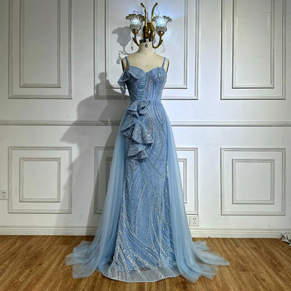 Mermaid Evening Dress With Skirt  Light blue Beaded Spaghetti Strap For Formal Occasion 2025 LA72341A
