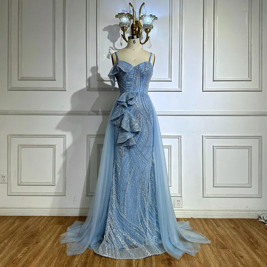 Mermaid Evening Dress With Skirt  Light blue Beaded Spaghetti Strap For Formal Occasion 2025 LA72341A