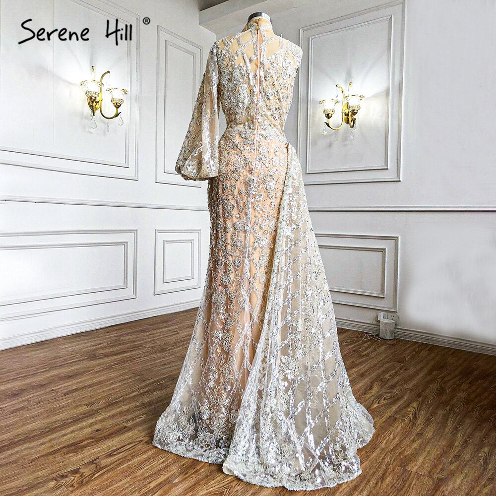 Meerjungfrau Gold Luxus Mit Rock Abendkleider Kleider 2025 Perlen Elegant Eine Schulter Für Frauen Party LA71094 