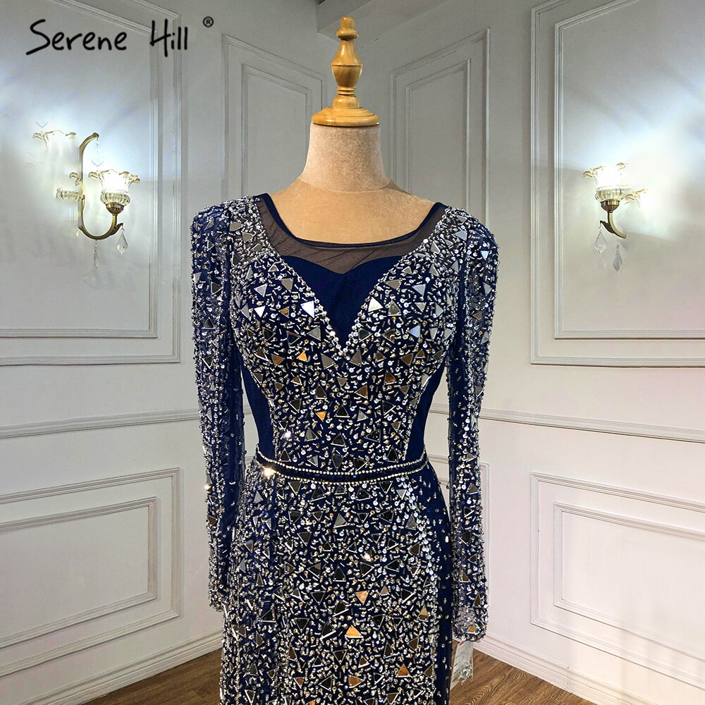 Meerjungfrau Luxus Blau Silber Abendkleider Kleider 2025 Split Elegante Sparkle Sexy Für Frauen Party LA71050 
